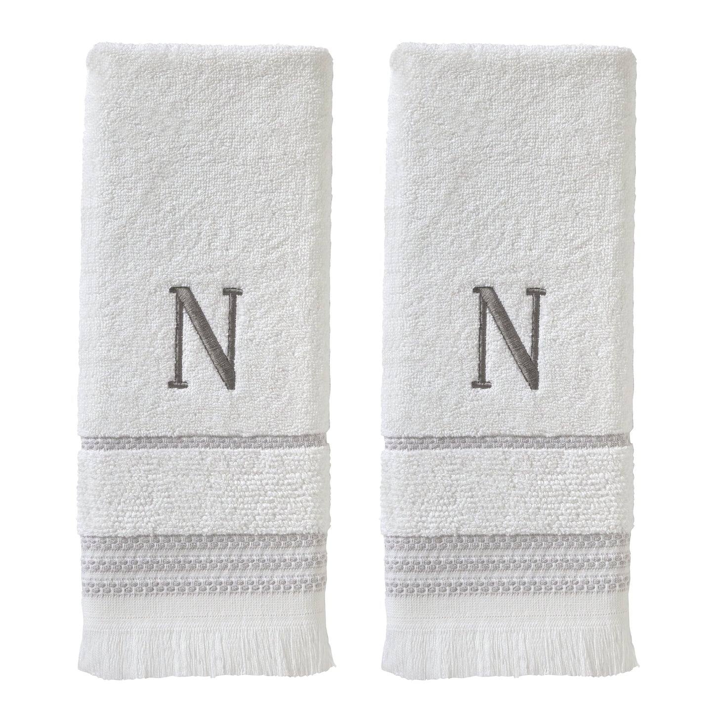 SKL Home Casual Monogram Hand Towel (2-Pack), "N",  White