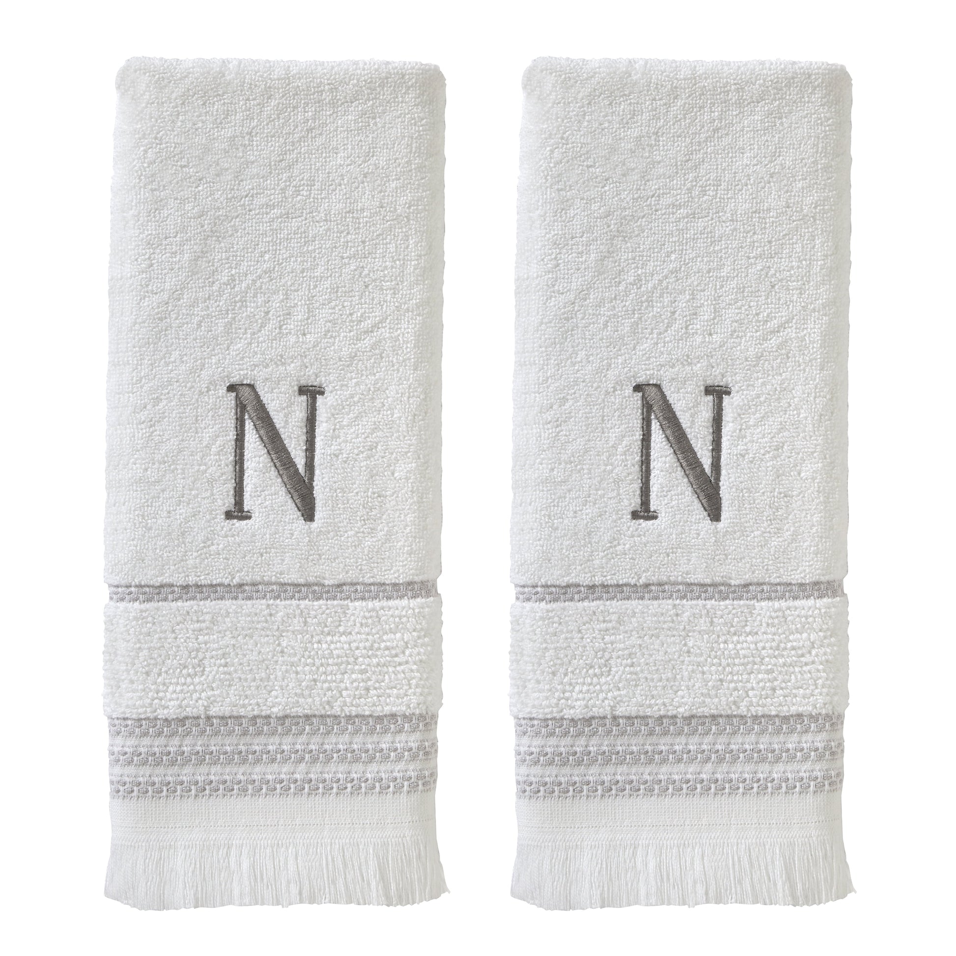 SKL Home Casual Monogram Hand Towel (2-Pack), "N",  White