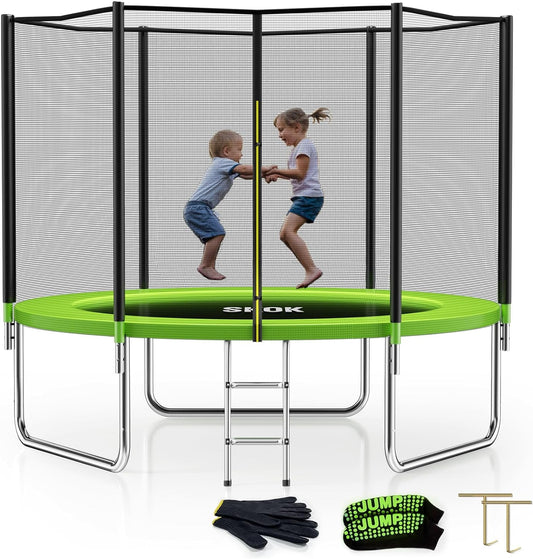SKOK 8FT Large Trampoline with Cage Nets Cover, Heavy Duty 400 lbs Capacity for Adults and Kids, Includes Ladder
