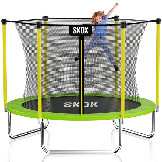 SKOK 8FT Trampoline for Kids and Adults,400LBS Weight Capacity Recreational Trampoline with Safety Enclosure Net