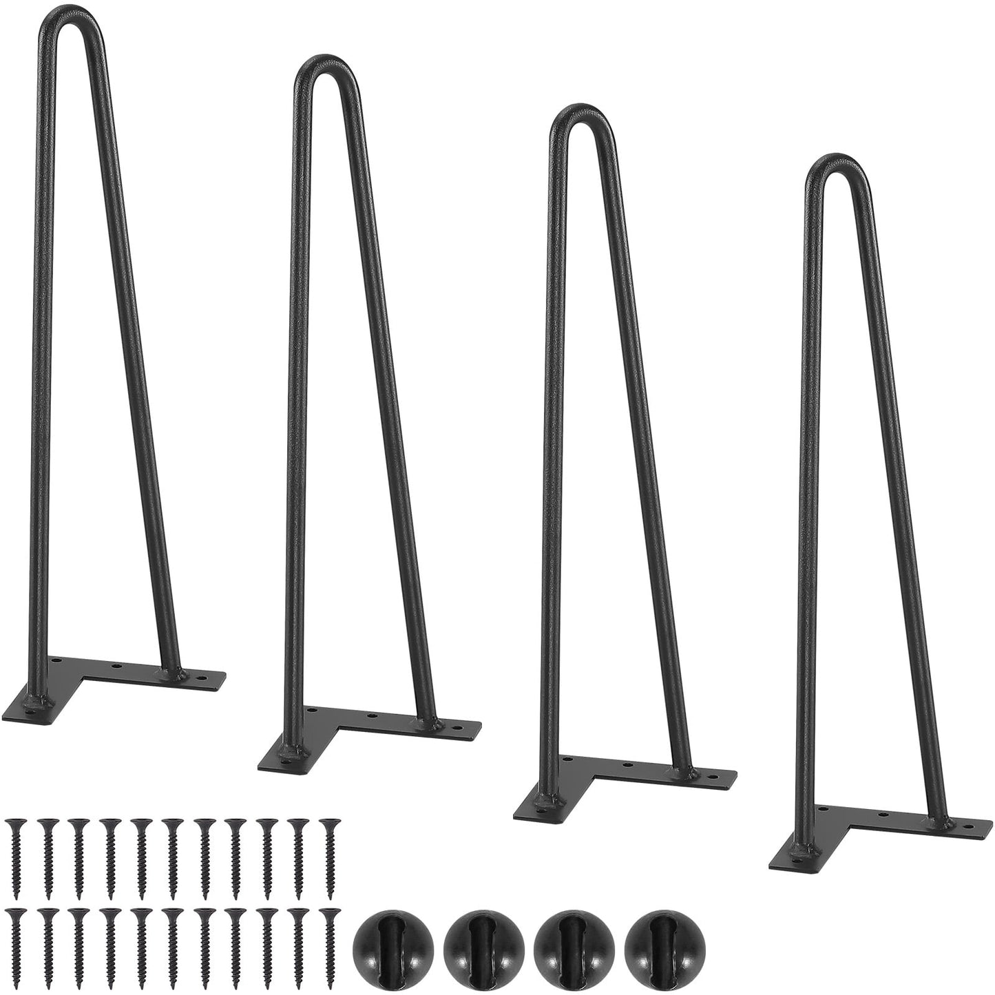 KFFKFF 16" Hairpin Furniture Legs ,4-Piece Set Solid Metal Heavy Duty Dining Table Leg with Rubber Floor Protectors - Black