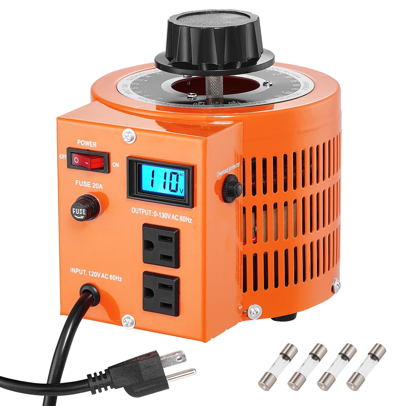 SKYSHALO 2000VA Variable Voltage Transformer, 20A Max Output, 0-130V Voltage Regulator LCD UL