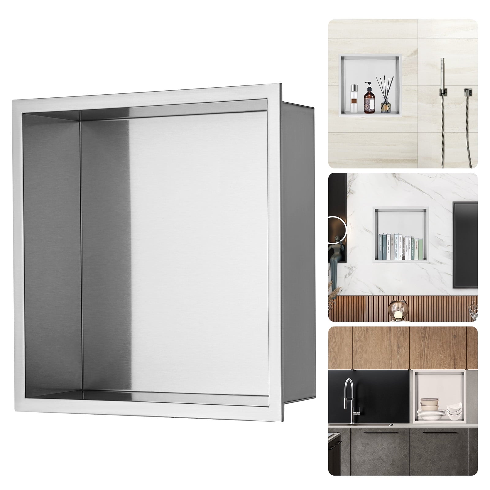 SKYSHALO 304 Stainless Steel, Shower Niche Waterproof 304 Stainless Steel Wall Insertion with Double Recessed Shelves 13"x13"