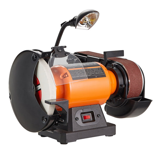 KFFKFF Bench Grinder, 8" Bench Grinder Sander with 2.5A Induction Motor with 2" x28 " Belt Sander Combo for Metalworking Sharpening Grinding