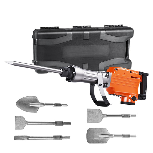 KFFKFF Demolition Jack Hammer Concrete Breaker 2200W Electric Hammer 6 Chisel Bits