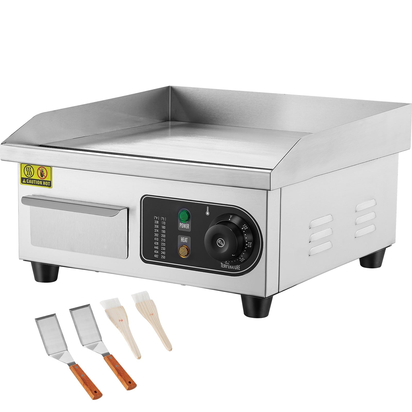 KFFKFF Electric Griddle for Commercial Use, 1700W Countertop Grill with Adjustable Temperature， Includes Stainless Steel Surface, 2 Shovels, and 2 Brushes, Suitable for Home or Restaurant