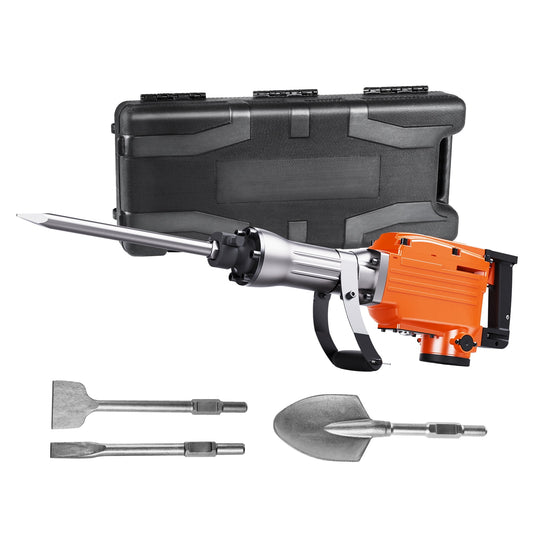 KFFKFF Electric Jack Hammer, 2200W with 1400 BPM for Concrete Breaking, Includes 6 Chisel Bits & Gloves, Durable with 360° Rotatable Handle for Trenching
