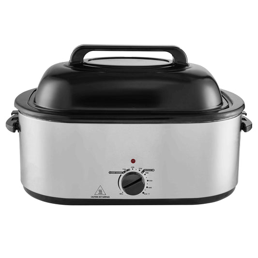 KFFKFF Electric Roaster Oven 24QT Turkey Roaster Oven with Self-Basting Lid 1450W with High-Dome Glass Lid with Defrost & Warm Function Adjustable Temperature Removable Pan&Rack Cool-Touch Handles