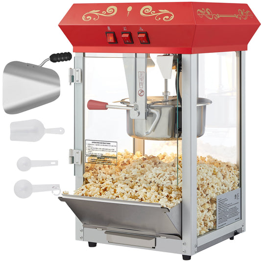 KFFKFF Popcorn Popper Machine 8 Oz Countertop Popcorn Maker 850W 48 Cups Red
