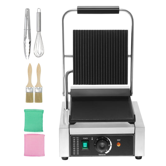 KFFKFF Professional Panini Press, 1800W Electric Grill for Sandwiches, Stainless Steel Contact Grill with Temperature Adjustment & 9"x9" Enamel Coated Plate, Ideal for Hamburger, Steak & Bacon