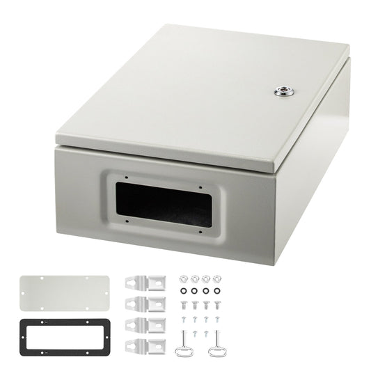 SKYSHALO Steel Electrical Box 16â€ x 12â€ x 6â€Electrical Enclosure Box, Carbon Steel Hinged Junction Box, IP65 Weatherproof Metal Box Wall-Mounted Electronic Equipment Enclosure Box with Mounting Plate