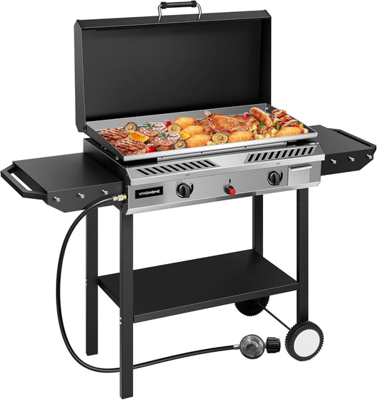 SPECSTAR 2 Burner Outdoor Propane Griddle Station for Camping, 30,000 BTU with 2 Side-shelf and Hard Cover