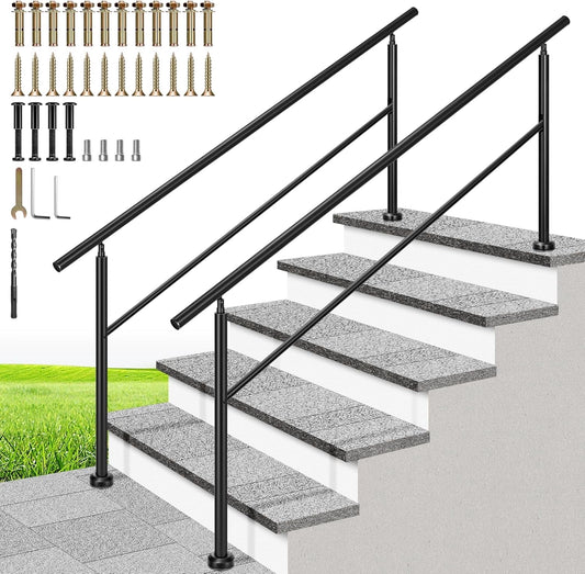 SPECSTAR 2-Pack Outdoor Handrails, 6-7 Steps Galvanized Steel Railing, Hand Railing for Porch, Deck, or Indoor Stairs, Black