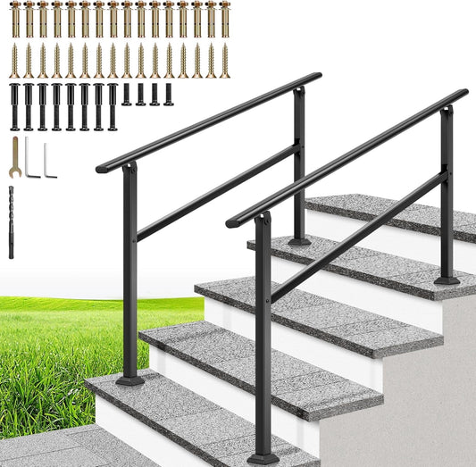 SPECSTAR 2-Pack outdoor handrails, 4-5 Steps Galvanized Steel Railing, for Porch, Deck, or Indoor Stairs, Railing Kit