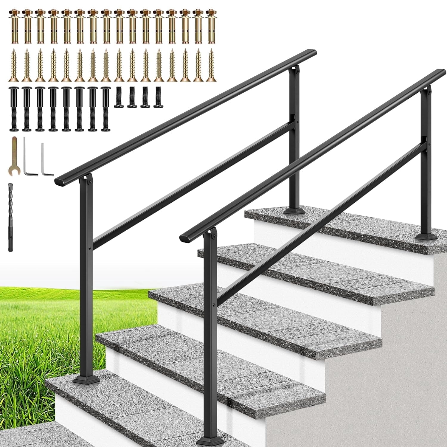 SPECSTAR 2-Pack outdoor handrails, 5-6 Steps Galvanized Steel Railing, for Porch, Deck, or Indoor Stairs
