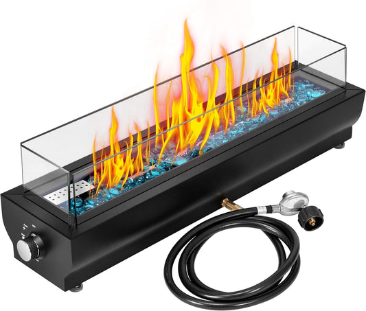 SPECSTAR 40,000 BTU Tabletop Propane Fire Pit, 30-inch Outdoor Rectangular Fireplace with Glass Rocks, Wind Glass Shield, Bottom/Side Mounted Fire Bowl Smokeless for Patios
