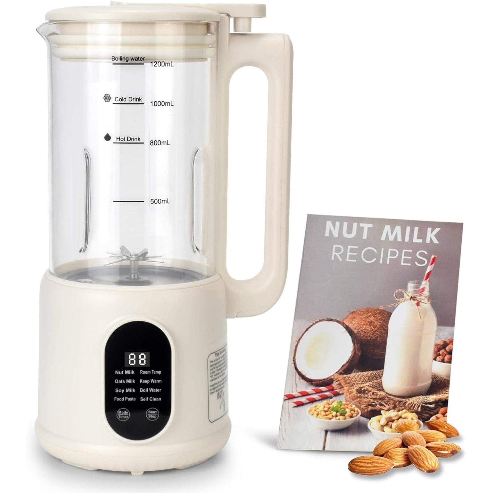 SQDWYGG Automatic Nut Milk Maker, 8 in1 40oz Soybean Milk Machine for Homemade Almond, Oat, Soy, Coconut, Plant-Based Milk and Non Dairy Beverages, 12 Hours Timer/Auto-clean/Room Temp/Keep Warm/Boil