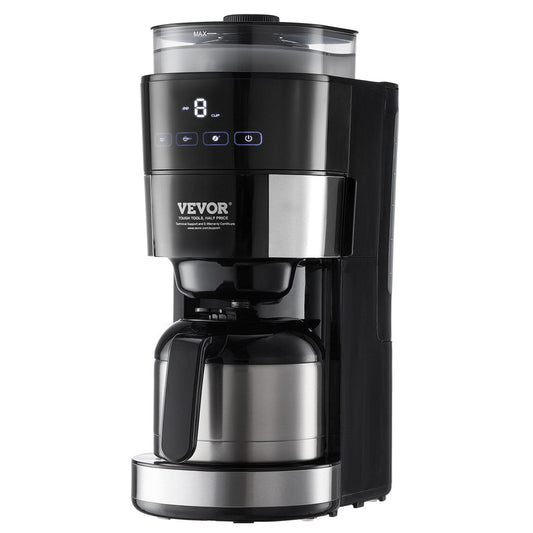 STAWAY 8-Cup Coffee Maker with Built-in Grinder, Drip Coffee Machine, 3 Brew Strength Control, Adjustable Grinding Coarseness, Easy Clean with Paper Filters
