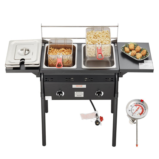 STAWAY Outdoor Propane Deep Fryer - 16 Qt Heavy-Duty Stainless Steel Oil Fryer with Double Burners, Removable Baskets & Thermometer for Perfect Outdoor Cooking