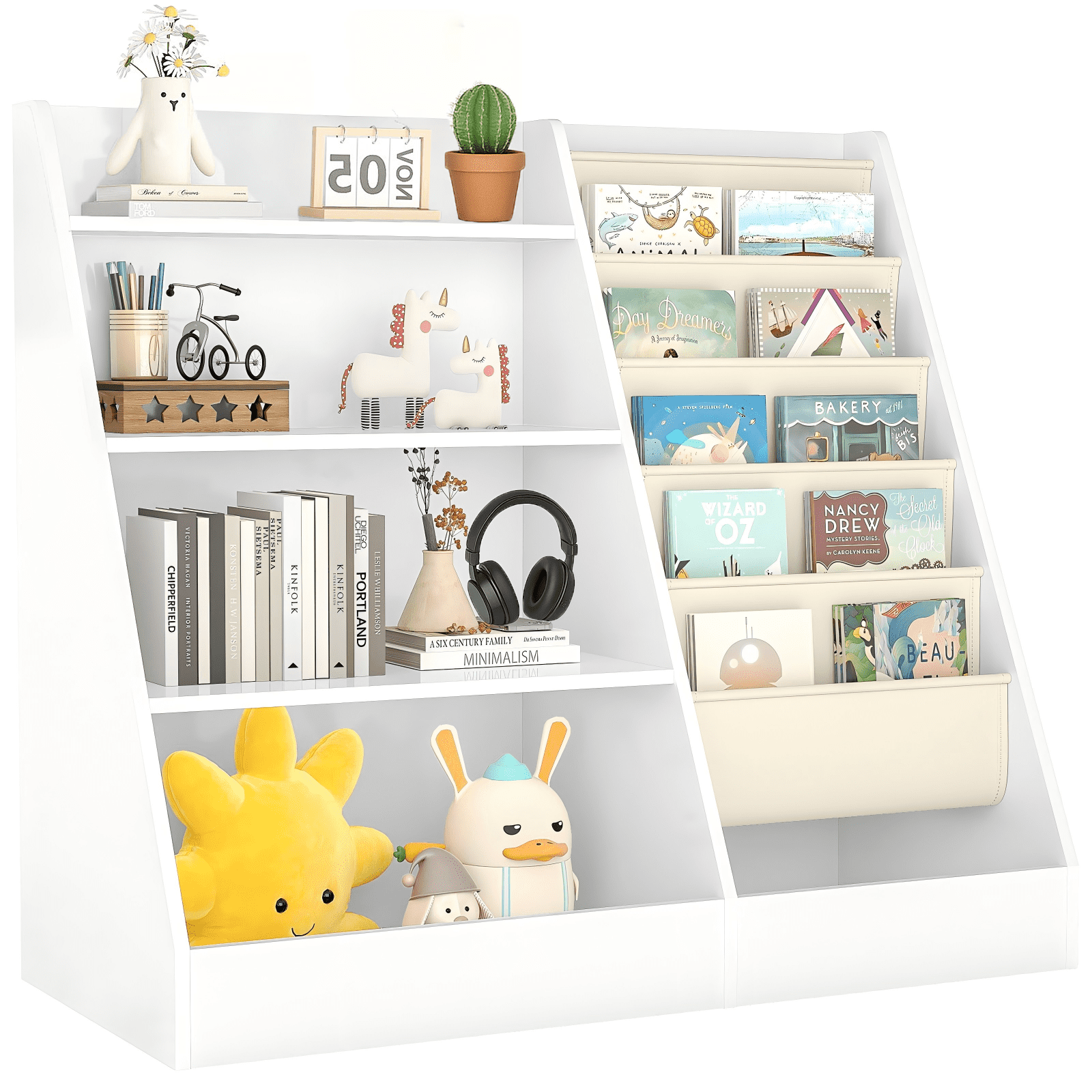 SUGIFT 4 Tier Kids Bookshelf, Kids Toy Organizer with 5 compartments, Bookcase for Children's Room, Playroom, White