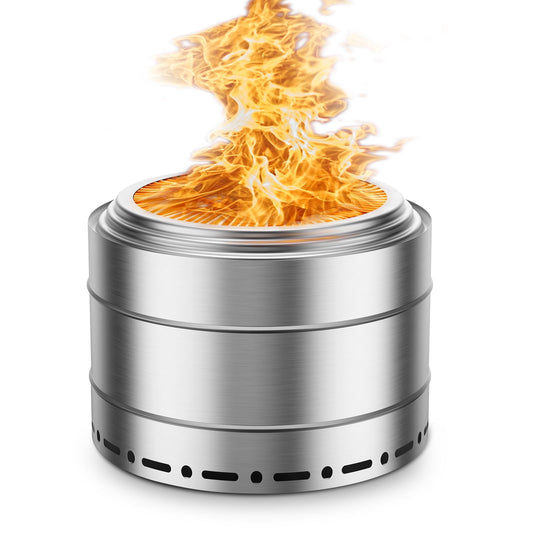 PaPaJet 19" Smokeless Fire Pit,Stainless Steel Outdoor Fireplaces with Protective Cover,Silver
