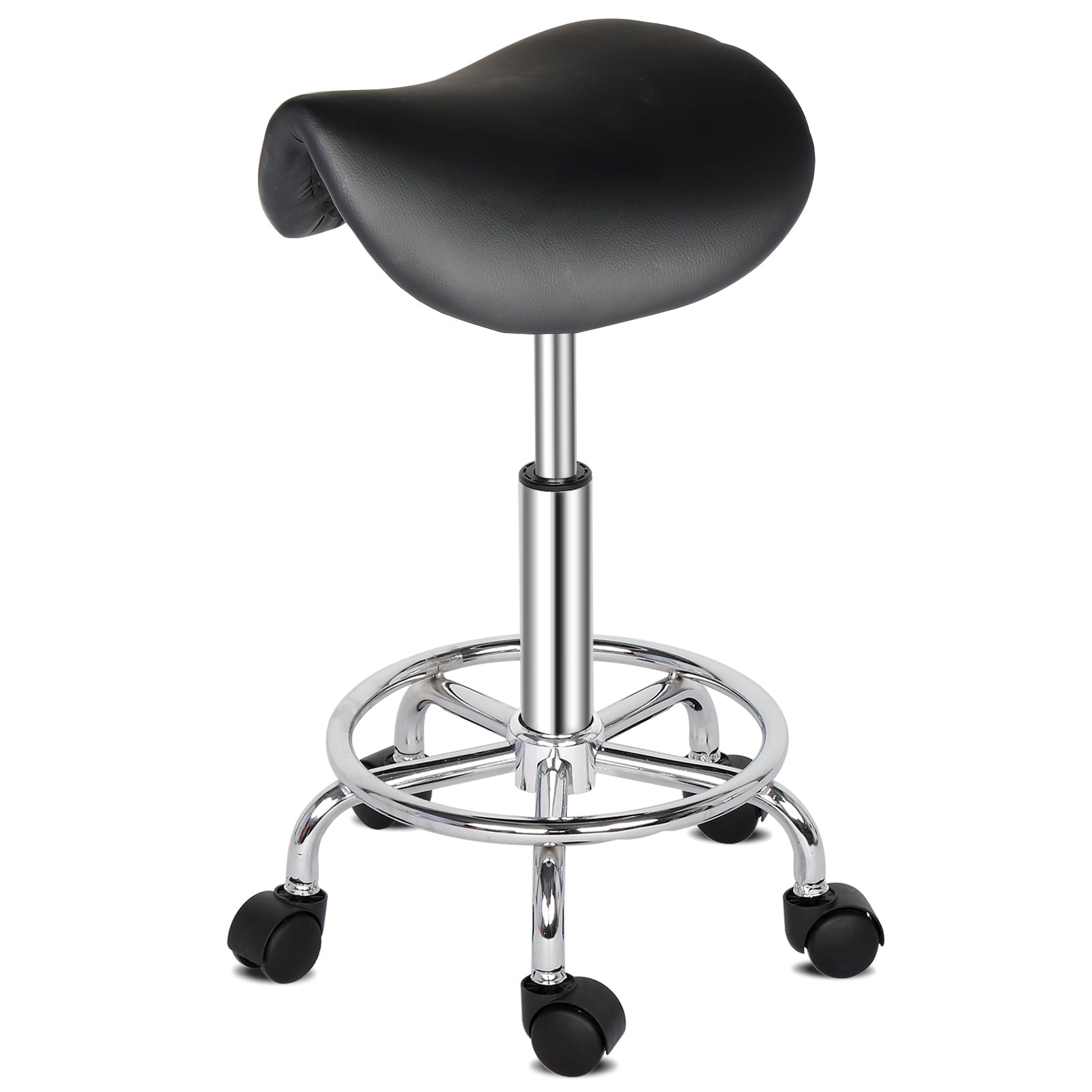 Saddle-shaped 360Â°Rotating Bar Stool, PU Leather Sponge Plastic Stool with 5 Casters, Comfortable Fashionable Bar Stool for Home Bar Kitchen