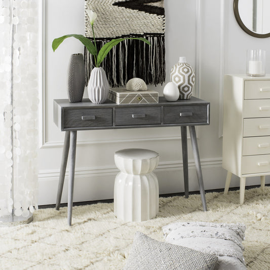 Safavieh Albus 3 Drawer Modern Solid Console Table, Slate Grey