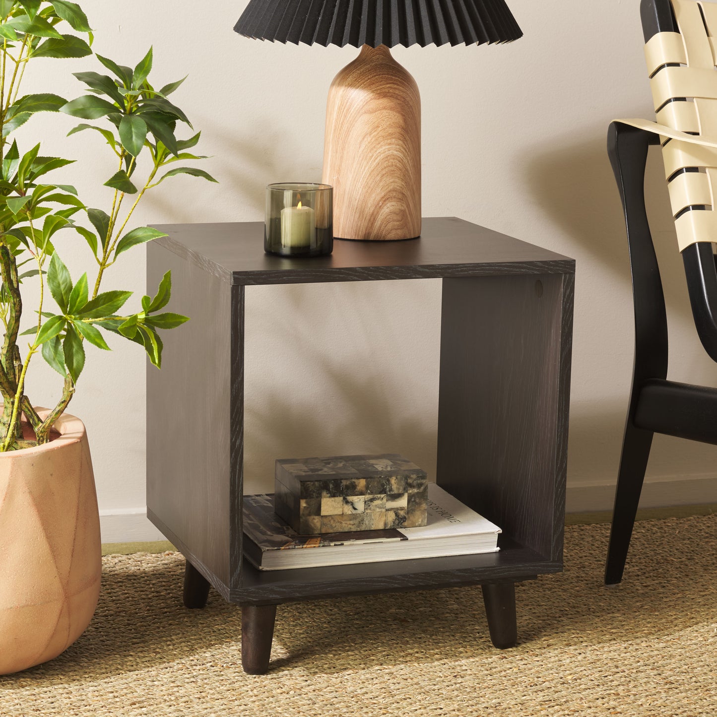 Safavieh Yona Traditional Wood Open Shelf End Table, Black