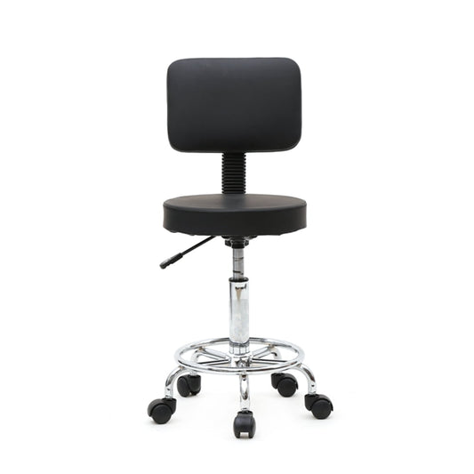 Salon Stool Round Shape Adjustable with Back, Black