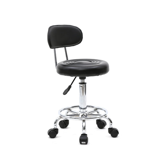 Salon Stool Round Shape Adjustable with Back and Line, Black