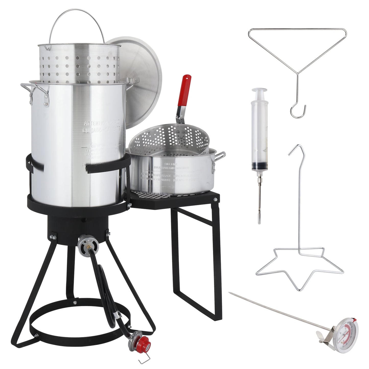 SalonMore 30qt Aluminum Turkey Fryer Pot Boiler Fish Fryer Outdoor 4-Piece Set Upgraded with Side Table