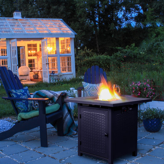 SalonMore Propane Fire Pits Outdoor Gas Fire Pit 28 Inch  50,000 BTU Steel Fire Table with Lid, Add Warmth Black