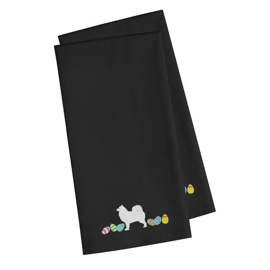 Samoyed Easter Black Embroidered Towel Set of 2