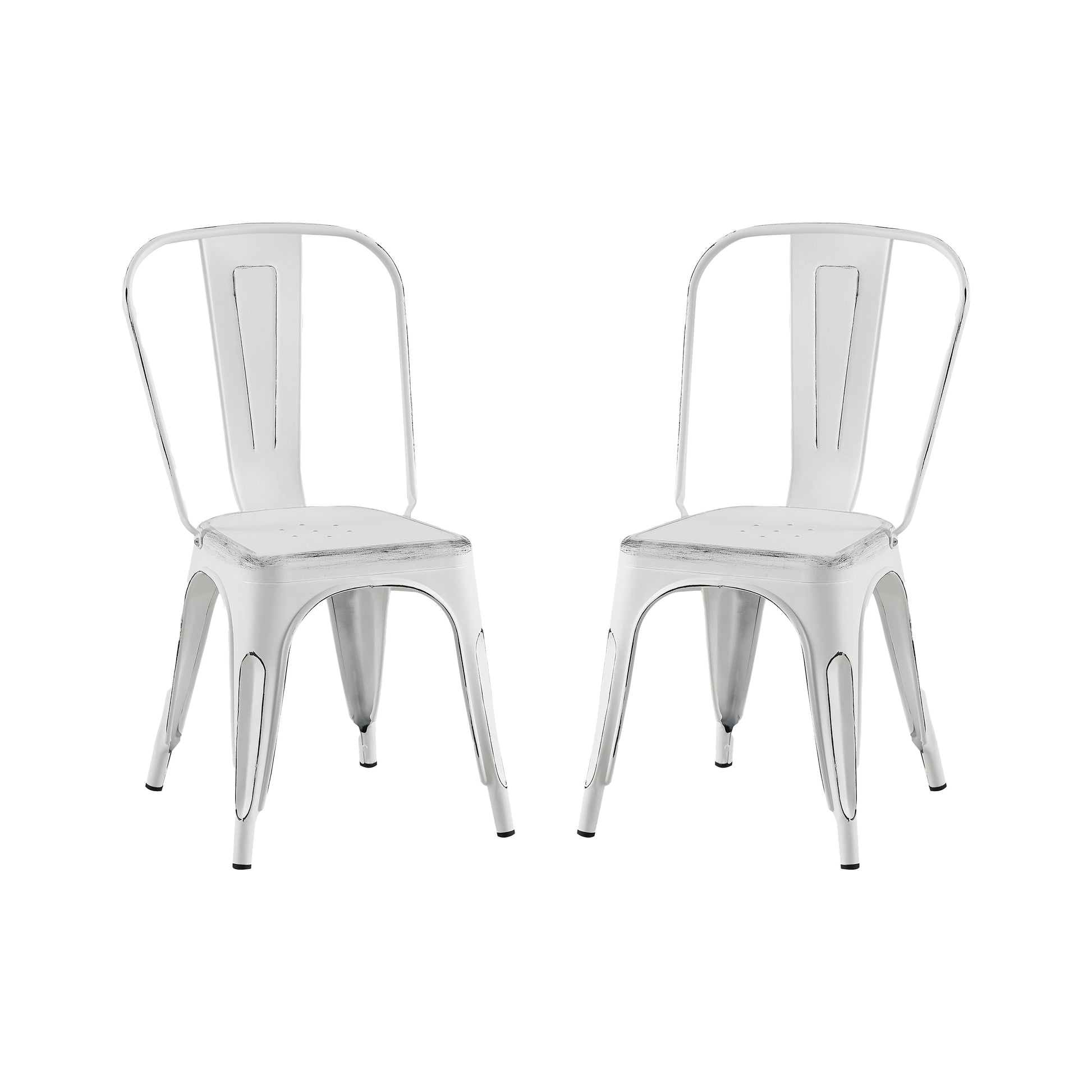 Sanded Matte White Industrial Metal Dining Chairs 18 Inch Seat Height Stackable, Set of 2
