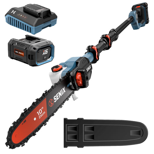 SENIX 10" Cordless Pole Saw, Brushless 60V with 14ft Reach Carbon Fiber Telescoping Pole, 65.5ft/s Cutting Speed, 3.0Ah Battery & Charger Included, CSPX6-M