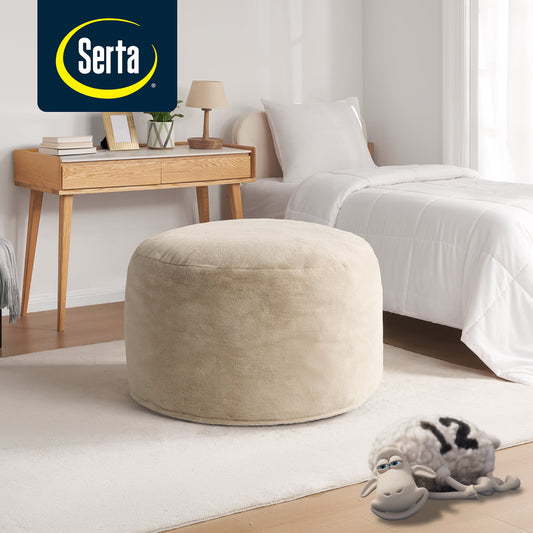 Serta Big Round Lounger Foam Filled Bean Bag Chair, Sand, 36" D x 20" H