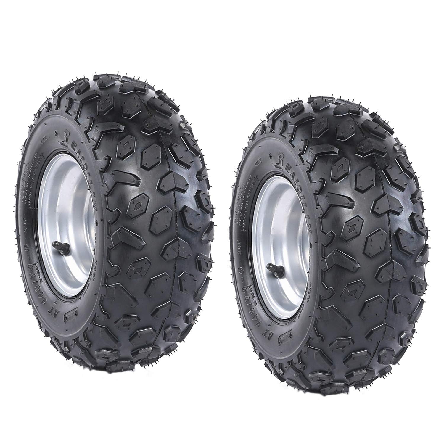 Set of 2 YC Yier 6" Go Kart Tires 145/70-6 Tires Go Kart ATV Wheel Tire with Rim Tubeless 3 Stud Wheels for DIY Part ATV Quad Buggy Go Cart 4 Wheelers Dune Buggy Dolly Cart Scooter Silver