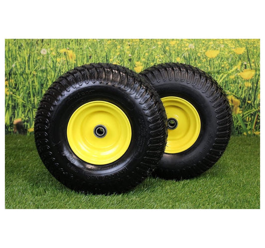(Set of 2) 15x6.00-6 Tires & Wheels 4 Ply for Lawn & Garden Mower Turf Tires .75" Bearing ATW-003