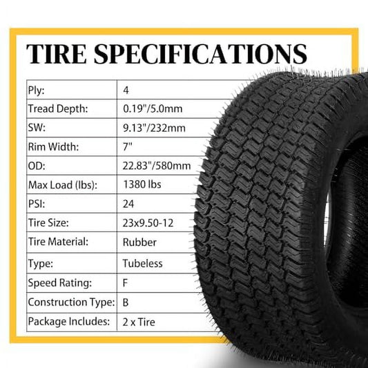 Set of 2 16X6.50-8 16X6.5x8 Lawn Mower Cart Turf Tires 2PR Load Range B