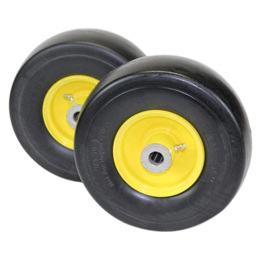 (Set of 2) 9x3.50-4 Flat Free Tire Assemblies Compatible with 38" 48" 54" AM115510, 4" Hub, 3/4" with Caged bearings