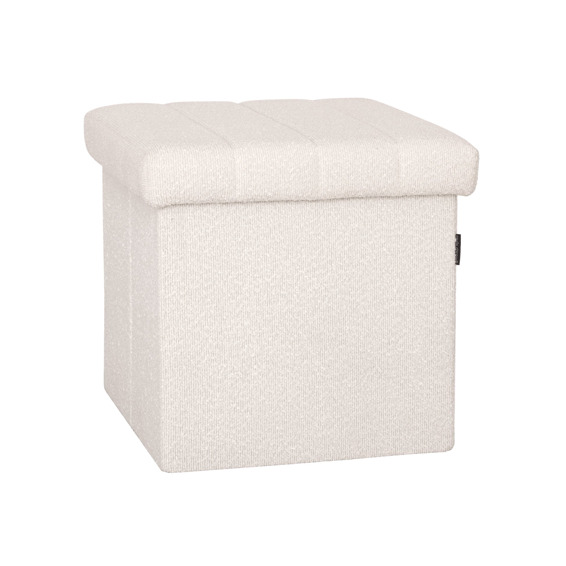 Seville Classics Cushioned Fabric Ottoman Hidden Storage Chest Footrest Chair for Bedroom, Dorm, Loft, Living Room, Entryway, Hallway, White Boucle, 15.7" Cube
