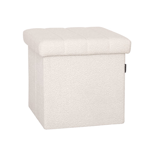 Seville Classics Cushioned Fabric Ottoman Hidden Storage Chest Footrest Chair for Bedroom, Dorm, Loft, Living Room, Entryway, Hallway, White Boucle, 15.7" Cube