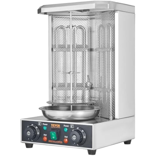 Shawarma Grill Machine, 122°F-572°F, 13lbs Capacity, Chicken Shawarma Cooker Machine with 2 Burners, Stainless Steel, Electric Vertical Broiler Gyro Rotisserie Oven for Home and Commercial Use