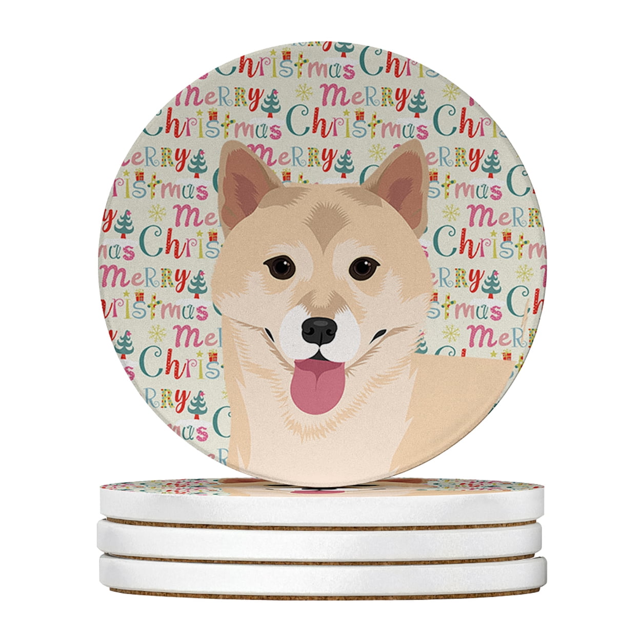 Shiba Inu Cream #1 Christmas Large Sandstone Coasters Pack of 4 4 in x 4 in
