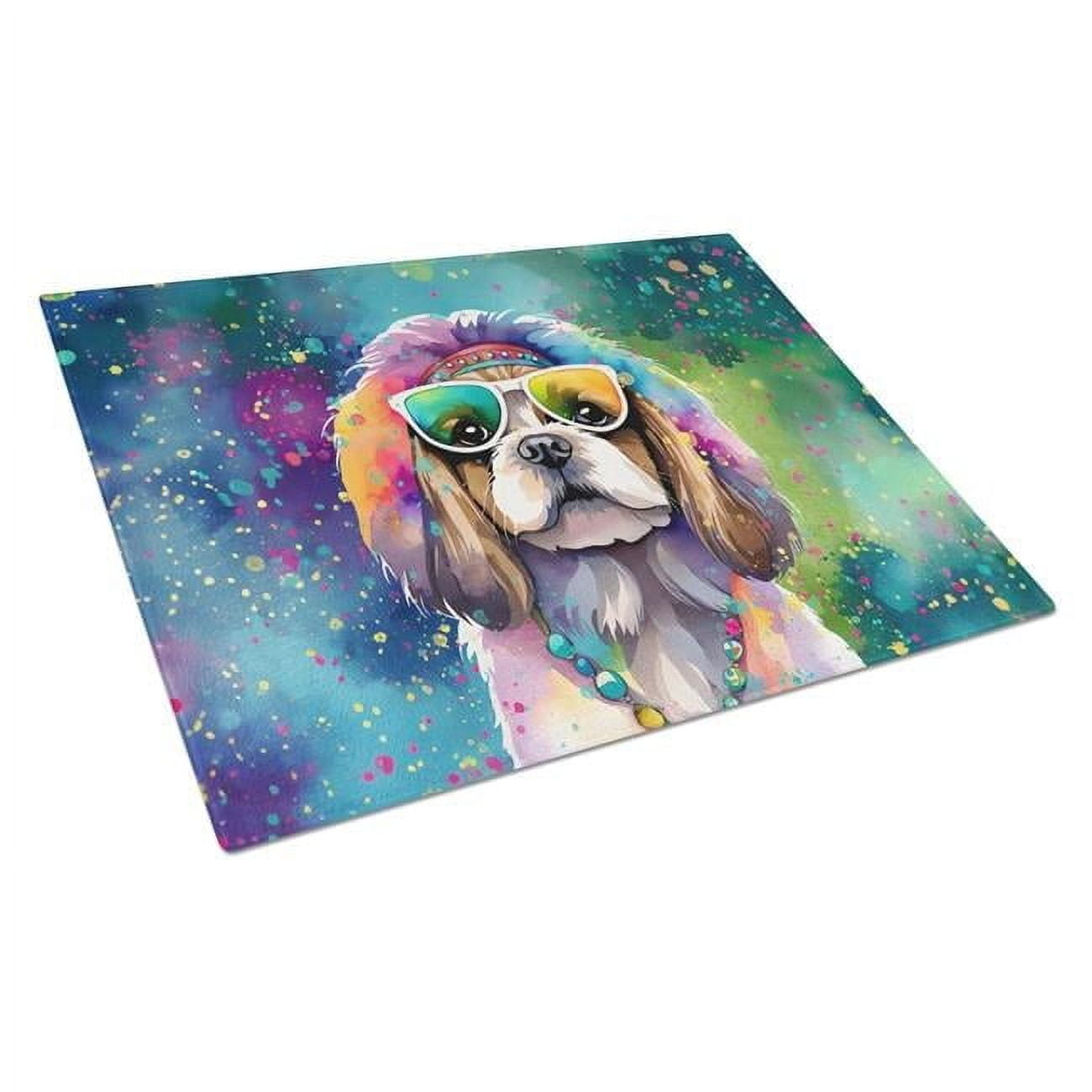 Shih Tzu Hippie Dawg Glass Cutting Board Large 12 in x 15 in