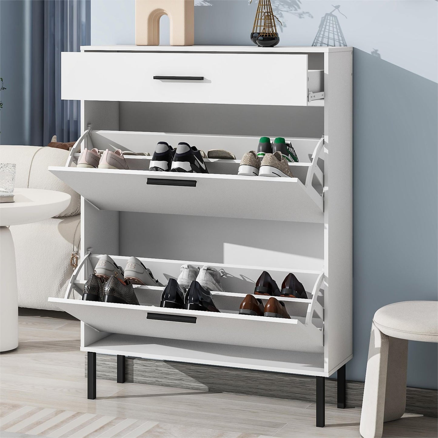 Shoe Cabinet for Entryway,Shoe Storage Cabinet Shoe Rack Organizer with 2 Flip Drawers for Entryway,White