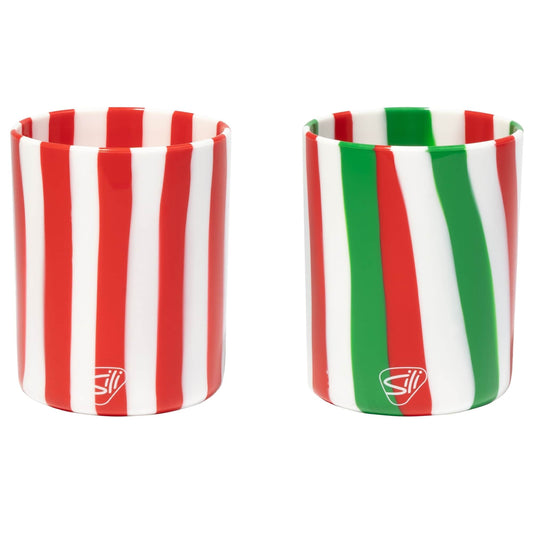 Silipint: Silicone 12oz Rocks Glasses: 2 Pack - Peppermint & Poinsettia -  Reusable, Unbreakable, Holiday Parties