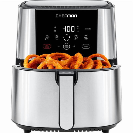Silver Stainless Steel Air Fryer for Kitchen Cooking with Digital Controls, 200-400°F Temperatures, Automatic Shutoff, Dishwasher-Safe Basket and Multifunctional Cooker