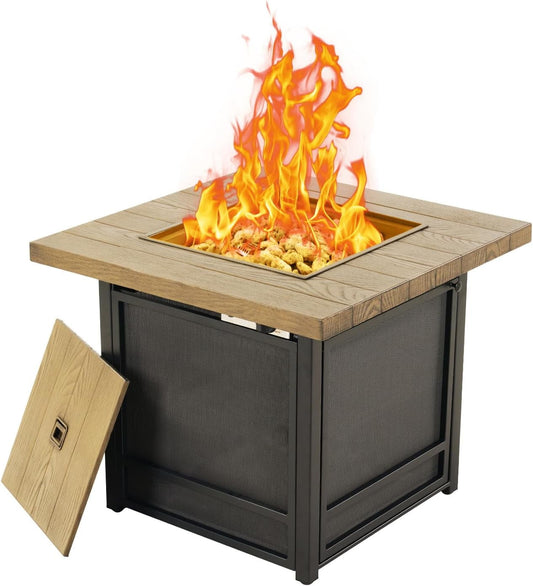 Simenmax 30'' Fire Pit Table, Outdoor Propane Fire Pit Table Gas Fire Pits with Tabletop, Lid, Lava Rocks, 50,000 BTU