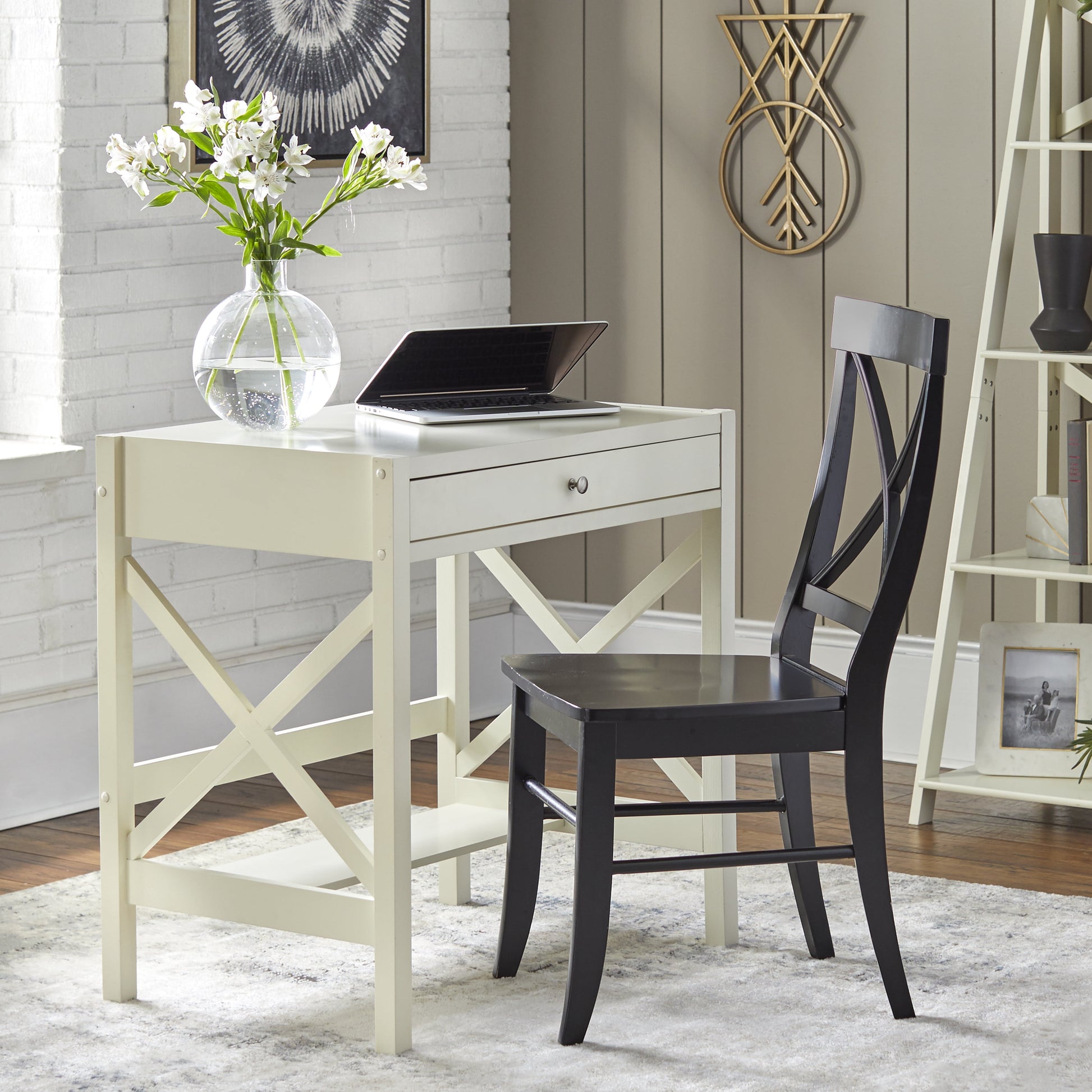 Simple Living   X-Frame Farmhouse Wood Desk Antique White Antique